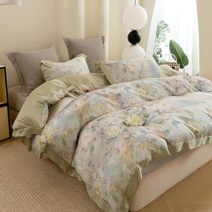 ECOCOTT Bedding 3-Piece Duvet Cover Queen Size – Silky Soft 100% Lyocell, Cooling & Breathable for Hot Sleepers, Painter Palette Floral, Moisture-Wicking Luxury