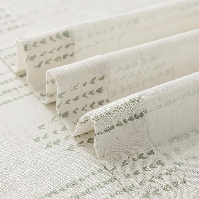 Boho Linen Curtains for Bedroom Living Room Sage Green Farmhouse Boho Curtains 63 Inch Length Geometric Striped Patterned Mudcloth Grommet Top Rustic Window Drapes 2 Panels Green on Beige