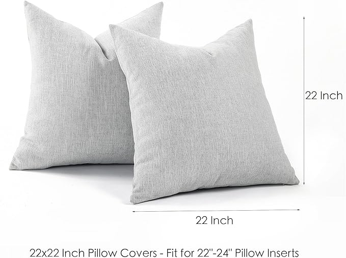 Jepeak 22x22 Inch Decorative Chenille Throw Pillow Covers, Pack of 2 Cozy Concise Pillow Cases Soft Farmhouse Modern Square Cushion Cover for Sofa Couch Bed Home Decor, Gainsboro