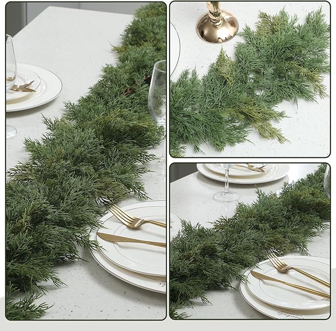Dingion 1 Pcs 6 ft Christmas Cedar Garland - Thick & Soft Artificial Realistic Cedar Pine Garland for Home Mantle, Stair, Fireplace, Wall, Indoor, Outdoor Christmas Winter Holiday Party Decoration