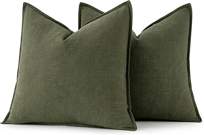 MIULEE Decorative Linen Euro Sham Pillow Covers 24x24 Dark Olive Green Boho Farmhouse Neutral Christmas Couch Throw Pillows for Bed Pack of 2 Accent Modern Pillowcase Sofa Livingroom Home Decor
