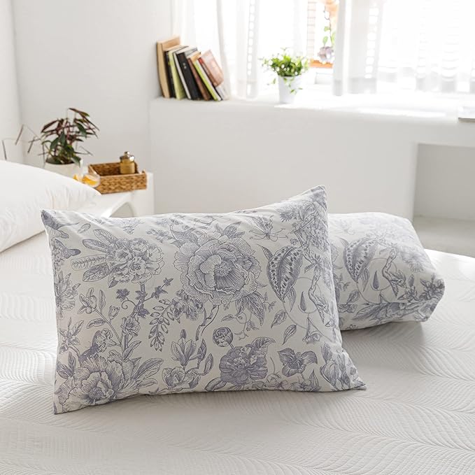 ECOCOTT Vintage Floral Duvet Cover Set, 100% Cotton Flower Patten Duvet Cover King Size - Breathable Durable Soft Comfy Quilt Cover King Size
