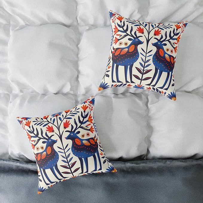 Square Pillow, Scandinavian Folk Art Design, Throw Cushion, Home Decor Accent, Cozy Sofa Pillow, Nordic Decor