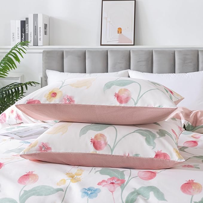 HoneiLife Queen Size Duvet Cover - Fruits Comforter Cover 3-PC, Botanical Bedlinen Set with Zipper Closure & Corner Ties, Pomegranate Comforter Cover Sets 100% Cotton