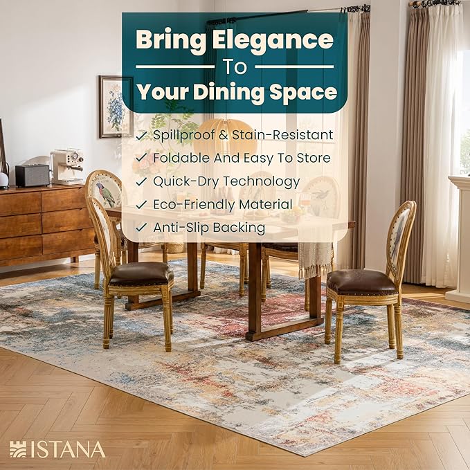 Istana Living Room Rug 10x14 - Multi/Red 10 x 14 Area Rug - Foldable Machine Washable Area Rugs 10x14 - Stylish 10x14 Area Rugs Boho - Stain Resistant Washable Rug 10x14