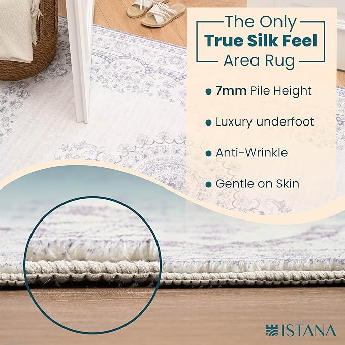 Istana 6x9 Area Rugs - Grey/White Cream Rugs for Living Room - Luxurious Silk's Soft Touch Living Room Rug - Elegant Non Slip Area Rug