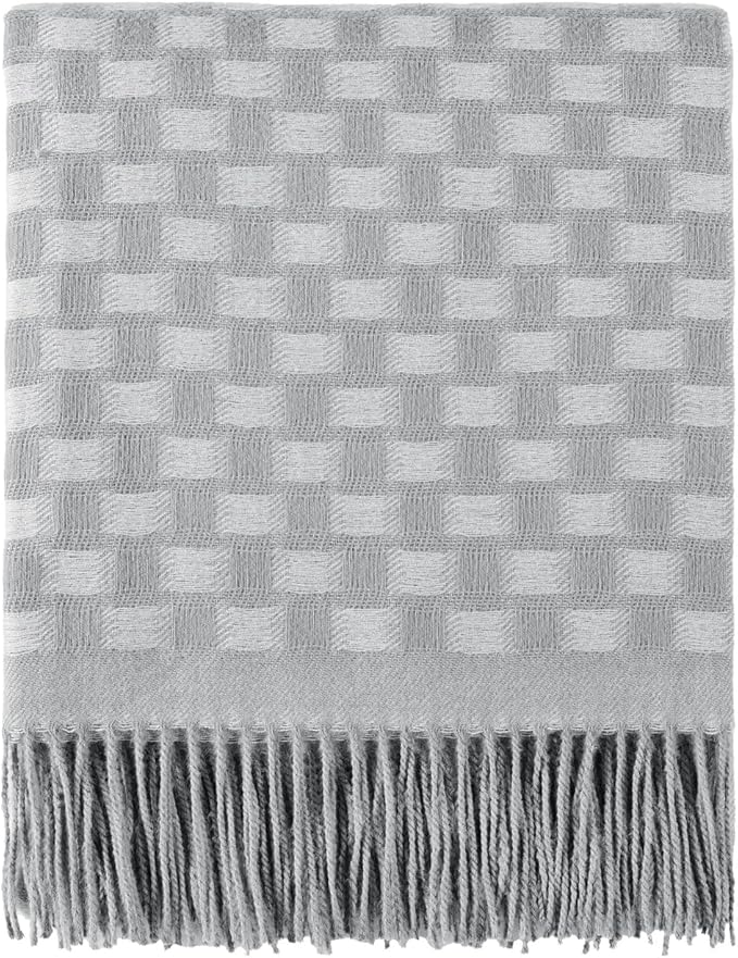 CREVENT 50"X60" Farmhouse Lightweight Breathable Soft and Warm Checkered Plaid Throw Blanket for Sofa Couch Bed, Faux Cashmere Home Decoration Throw with Tassles (Grey)