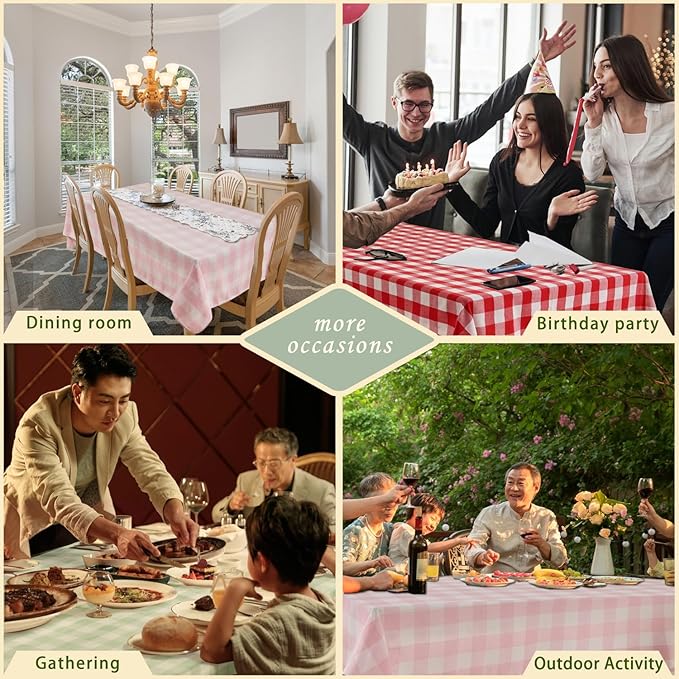 BALCONY & FALCON Gingham Table Cloth Rectangle – Reversible Water-Resistant Cotton Checkered Tablecloth for Outdoor Picnic, Camping, Kitchen, Holiday Party Decor (Green White, 57x118 Inch)