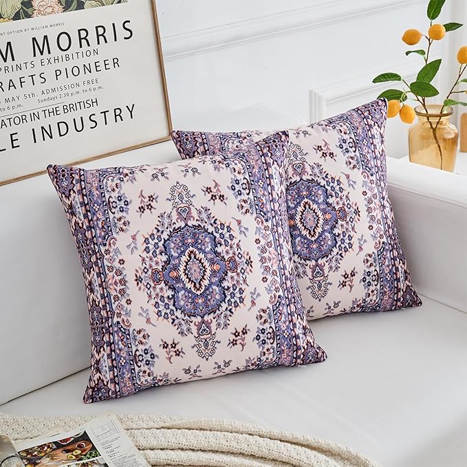 Boho Throw Pillow Covers 22x22 inch Set of 2,Boho Vintage Carpet Pattern Antique Ethnic Decor Double Sided Pattern Cushion Cover Soft Pillow Case Living Sofa Room Bed Square Pillow Cover