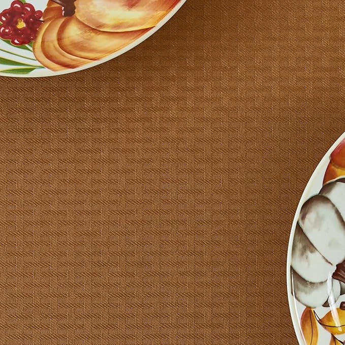 maxmill Harvest Square Tablecloth Stain Resistant Waterproof Wrinkle Resistant Weaved Pattern Soft Table Cloth for Fall Harvest Thanksgiving Decorative Fabric Table Cover, 52 x 52 Inch, Amber