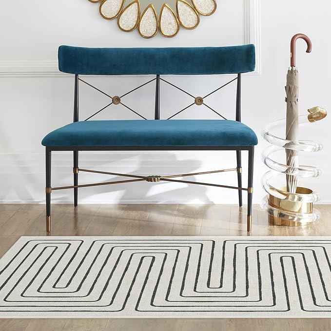 RUGGABLE x Jonathan Adler Machine Washable Modern Area Rug – Labyrinth Black/Ivory 5x7, Stain-Resistant, Non-Slip – Medium Rugs for Living Room, Bedroom, Hallway, Entryway & Office–with Cushioned Pad