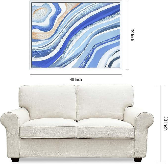 Empire Art Direct Abstract Wall Art Textured Hand Painted Canvas by Martin Edwards, White Frame, 40" x 30", Blue Elixer