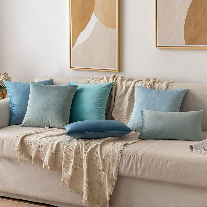MIULEE Velvet Throw Pillow Covers 20x20 Inch Pack of 2,Soft Solid Decorative Pillowcases Modern Luxury Home Decor for Couch Sofa Bedroom Livingroom,Blue Aqua Haze