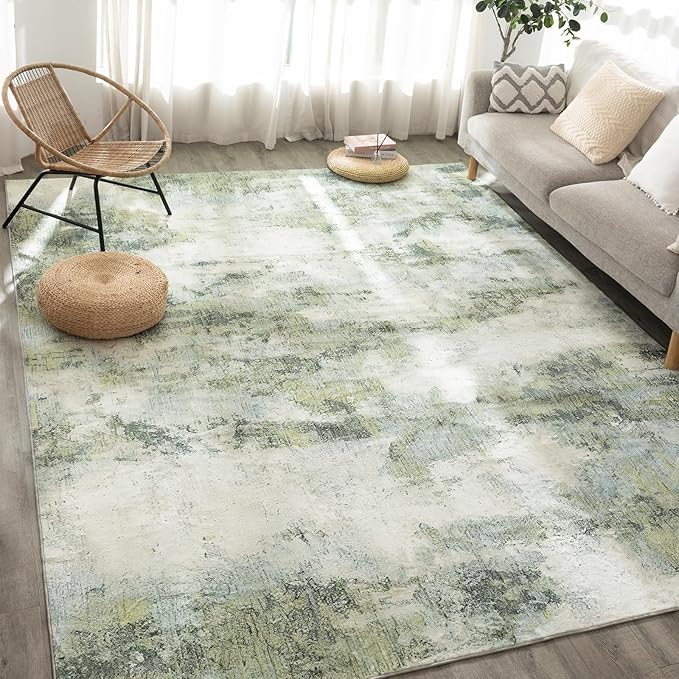 UMINEUX Living Room Rug 6'x9' Large Washable Area Rug with Anti-Slip Rubber Backing, Modern Abstract Low Pile Rugs, Ultra Soft & Thin, Non-Slip, Stain Resistant for Dining Room Bedroom Home Decor