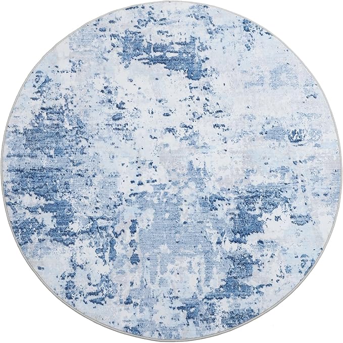 Modern Abstract 4x4 Round Area Rug Non Slip Non Shedding Rug Low Pile Stain Resistant for Bedroom Living Room Office Dining Room,Light Blue