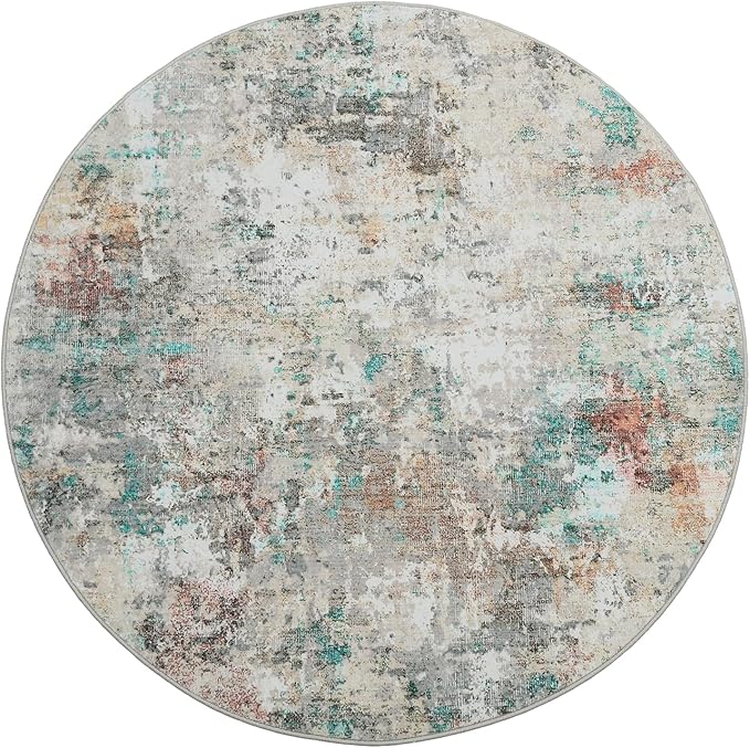Modern Abstract 4x4 Round Area Rug Non Slip Non Shedding Rug Low Pile Stain Resistant for Bedroom Living Room Office Dining Room,Colorful