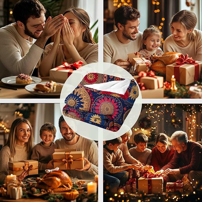 Colorful Bohemian Printed Blanket for Women Men, Mandala Circular Patterns Soft Lightweight All Season Throw for Home Decor, Couch, Bed, Camping, Travel, 50x60 Inches