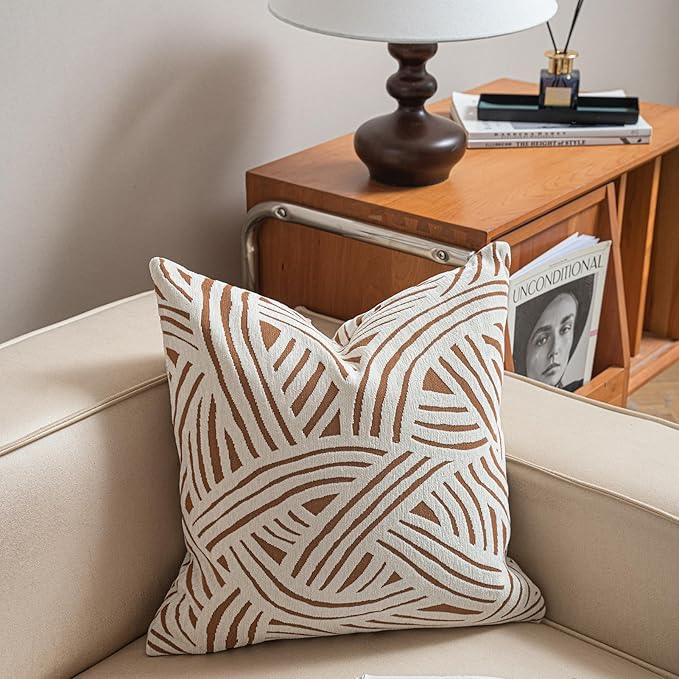 2025 New 18x18'' inches Throw Pillow Cushion Covers - Paradise Orange Color Chenille Jacquard Embroidery Luxury Modern Style Couch Sofa Bed Pillow Cover for Living Room Bedroom