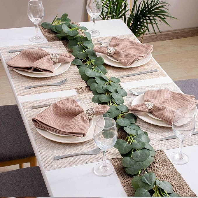 AHHFSMEI Placemats for Dining Table Set of 4 Woven Vinyl Plastic Place Mats Non-Slip Heat Insulation Stain Resistant Table Mats Washable Easy Clean Placemats (Linen Beige 4)