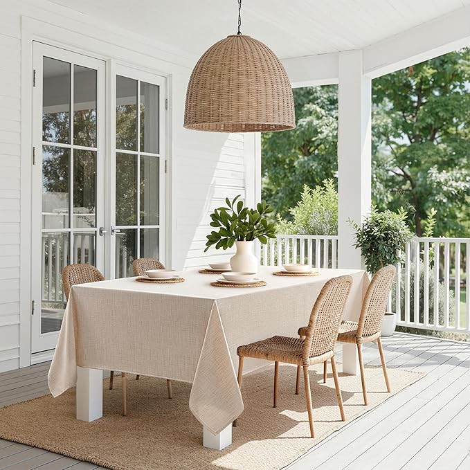 MIULEE Ivory Linen Polyester Tablecloth 52x70 Inch Rectangle Table Cloth Waterproof,Stain Resistant & Wrinkle Resistant for Dining Party Wedding