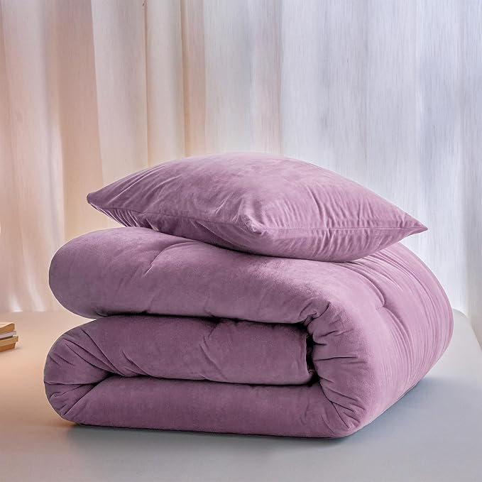 Velvet Comforter Set Queen/Full Size, Light Purple Fluffy Velvet 3 Piece, Soft Breathable Luxury Winter Warm Bedding Sets, with 1 Cozy Comforter, 2 Pillow Shams (Lavendar)