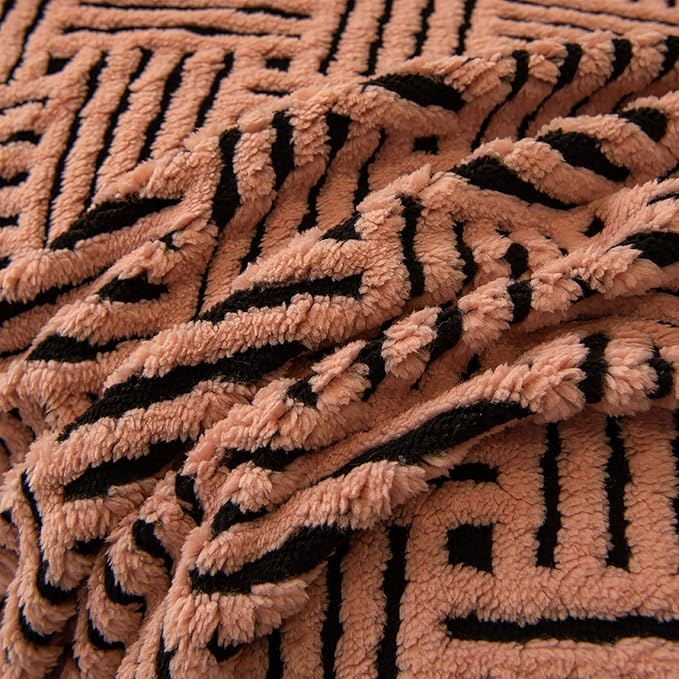 ROOMLIFE Striped Boho Pink Couch Cover for 2-3 Cushion Sofa, Fuzzy Plush Warm Sofa Slipcovers Sectional Sofas Covers, Non Slip Washable Furniture Protector Soft with Tassel,Winter 71''X150”