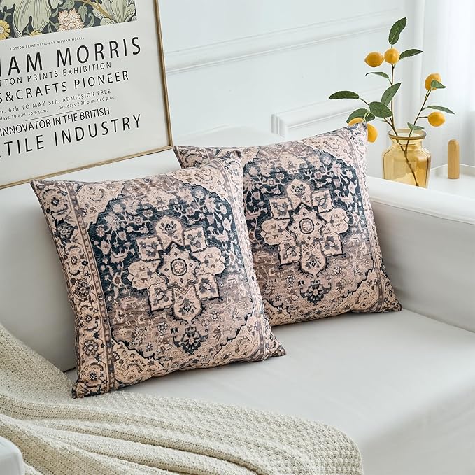 Boho Throw Pillow Covers 24x24 inch Set of 2,Boho Vintage Carpet Pattern Antique Ethnic Decor Double Sided Pattern Cushion Cover Soft Pillow Case Living Sofa Room Bed Square Pillow Cover