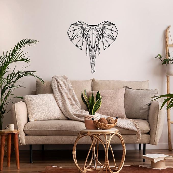 DEKADRON Metal Wall Art- Geometric Elephant Head Metal Wall Decor Home Office Decoration Bedroom Living Room Wall Hangings (34" W x 35" H/87x90cm)