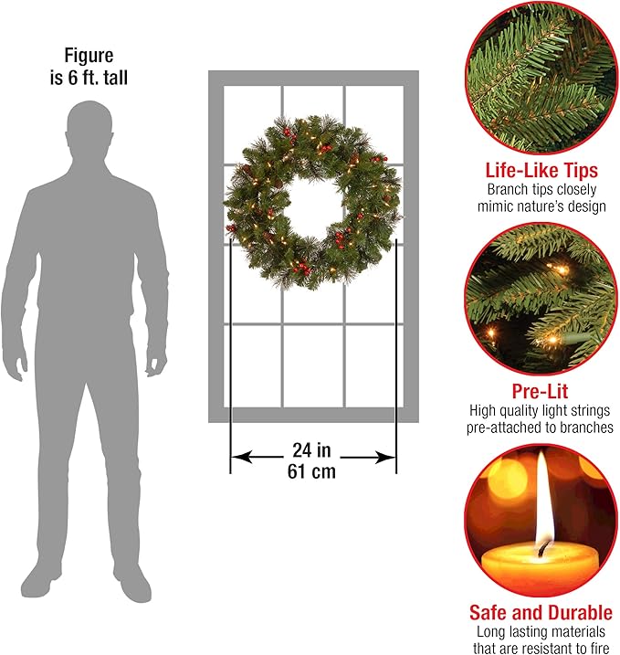 National Tree CompanyNational Tree Company Pre-Lit Artificial Full Christmas Tree, Green, 7 Feet & Pre-Lit Artificial Christmas Wreath, Green