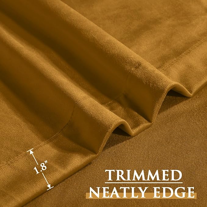 StangH Mustard Gold Velvet Curtains, 90 inches Long Living Room Light Blocking Bedroom Drapes Thermal Insulated Noise Reducing Sliding Door Panels, W52 x L90, 2 Panels