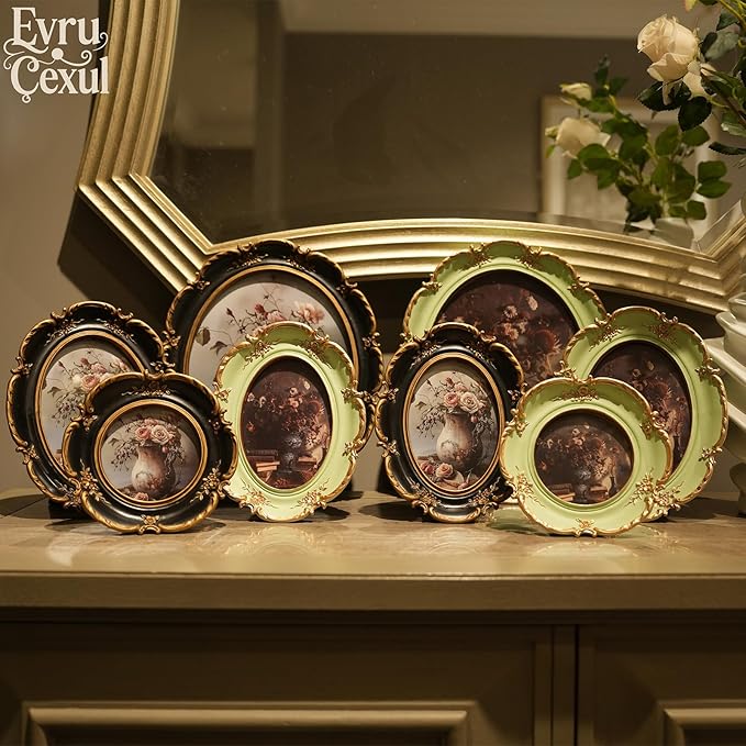 Oval Frame 8x10 - Soft Green Gold Vintage Picture Frames 8x10, Antique Ornate Frames 8 X 10 With Glass Front For Tabletop Photo Display And Wall Hanging, Frame 8 By 10