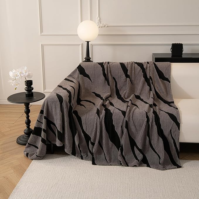ROOMLIFE Striped Boho Gray Couch Cover for 2-3 Cushion Sofa, Fuzzy Plush Warm Sofa Slipcovers Sectional Sofas Covers, Non Slip Washable Furniture Protector Soft with Tassel,Winter 71''X150”