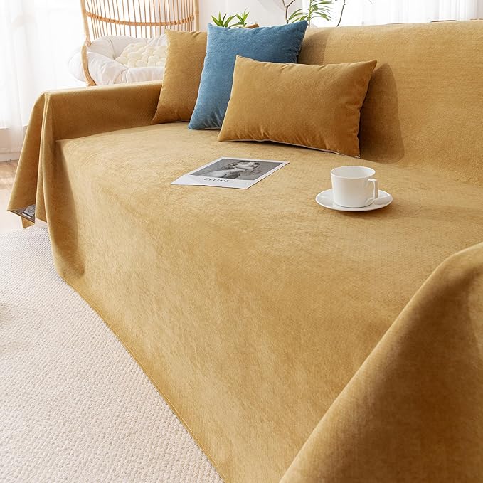 VClife Anti Cat Scratch Sofa Cover, 100% Waterproof Couch Cover for Pets Sofa Cover for Sectional Sofa, Anti Slip Couch Protector Washable Throw Couch Cover for 3 Cushion Couch Sofa, Yellow, 71"X134"