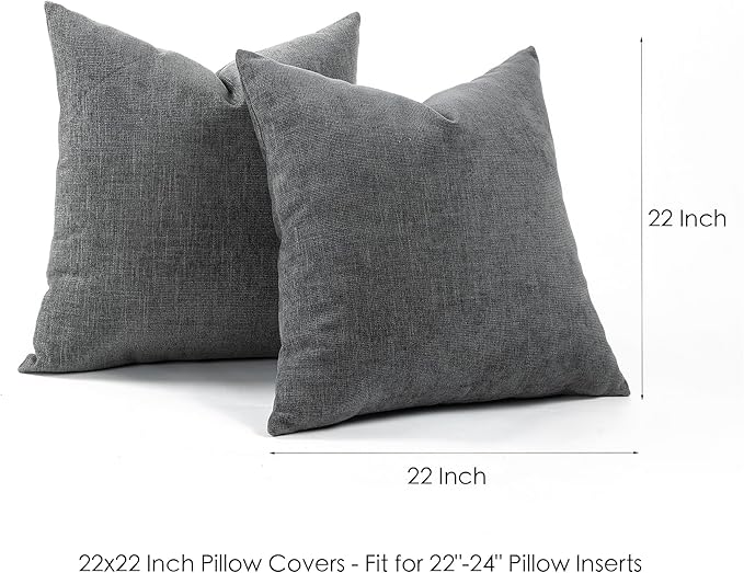 Jepeak 22x22 Inch Decorative Chenille Throw Pillow Covers, Pack of 2 Cozy Concise Pillow Cases Soft Farmhouse Modern Square Cushion Cover for Sofa Couch Bed Home Decor, Dimgray