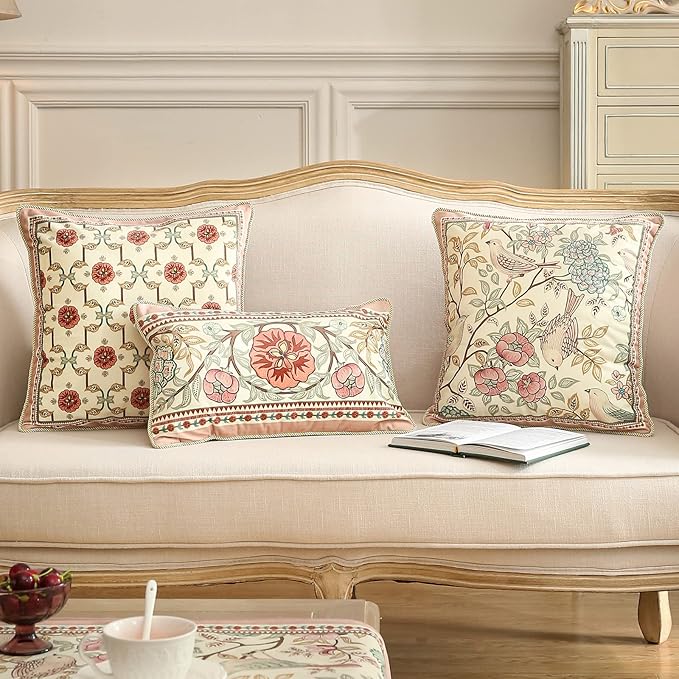 patdrea Designer Outdoor Pillows Covers Decorative Rectangle Throw Pillow Covers, Velvet Farmhouse Throw Covers 12"x 20",Vintage Floral Throw Pillow Case for Couch Sofa Bed Living Room