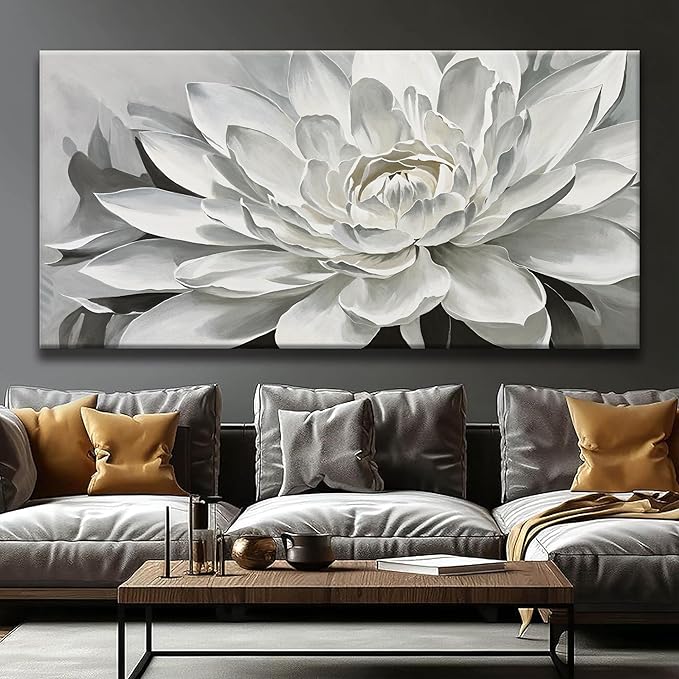 TAIJXAGSG Modern Canvas Art Wall Decor Living Room Home Wall Decor 29 x 58 Inches Large Wall Art Elegant Flower White Wall Art Painting Picture For Bedroom Office Artwork