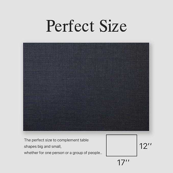 Placemats Set of 6 - Easy Clean Woven Vinyl Placemats for Dining Table, Indoor/Outdoor Place Mats, Washable PVC Table Mats(Black)
