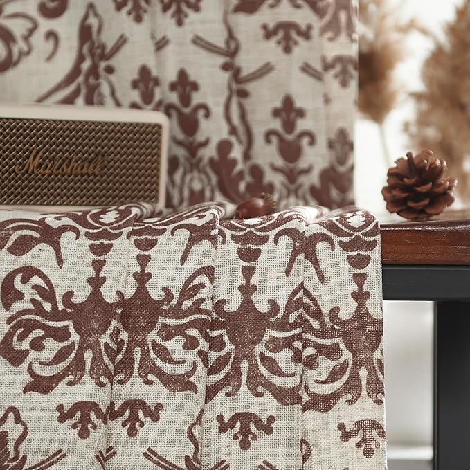 jinchan Linen Bedroom Curtains Brown Damask Patterned 72 Inch Long Living Room Light Filtering Vintage Baroque Style Drapes Grommet Window Treatments 2 Panel Set