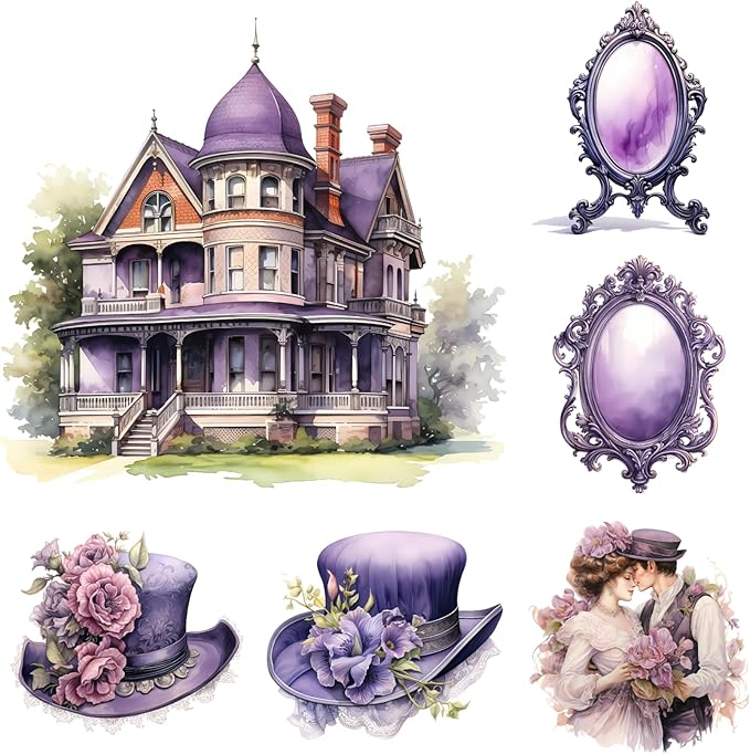 XERE 72 Pcs Purple Victorian Era Scrapbook Stickers Set, Aesthetic Sticker for Scrapbooking and Journaling, Junk Journal Supplies, Bullet Journals Materials, Planner Arts Craft Collage Supplies