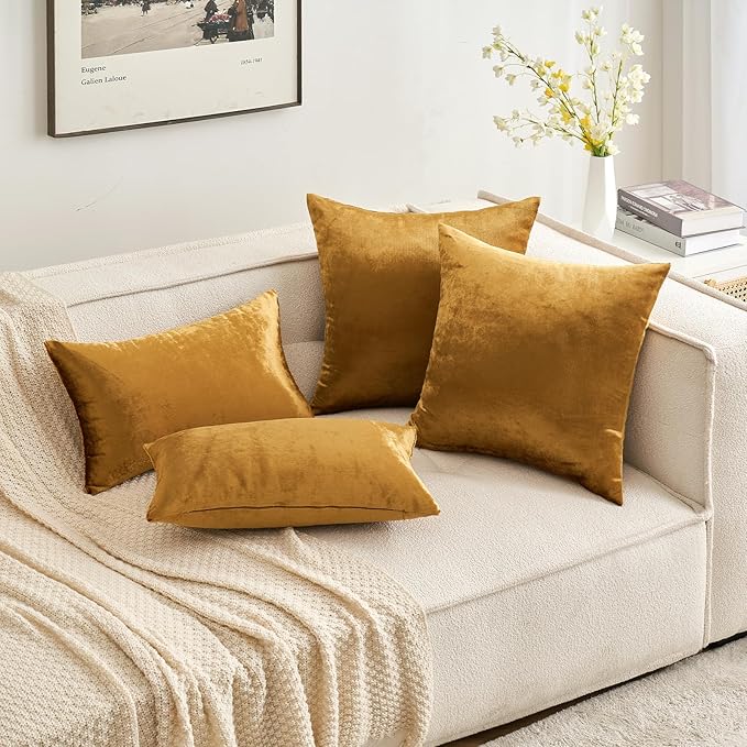 MIULEE Pack of 2 Velvet Soft Solid Decorative Square Throw Pillow Covers Set Fall Cushion Cases for Sofa Bedroom Couch 18 x 18 Inch Dark Gold
