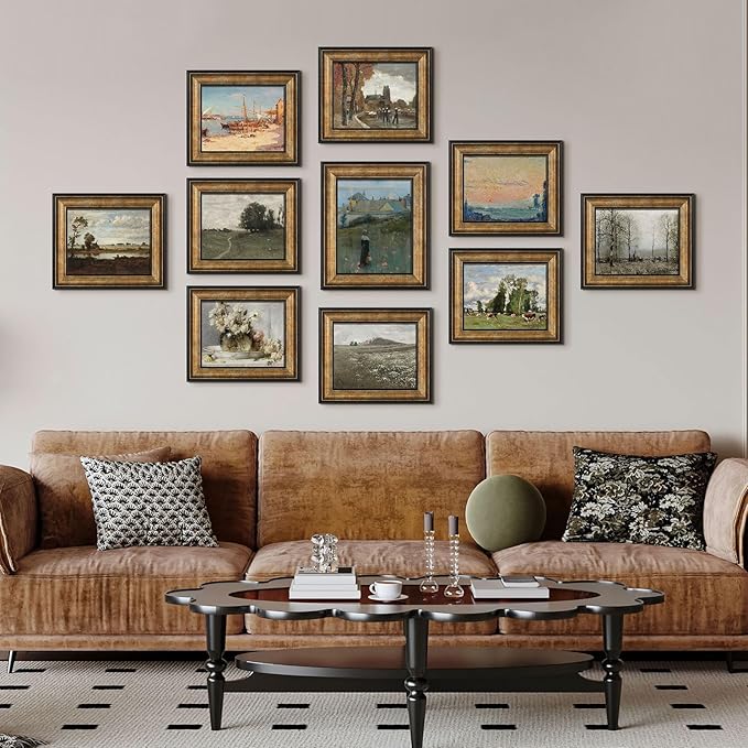 FOLKOR Vintage Canvas Wall Art for Living Room, 9x12 French Countryside Picture Print for Bedroom Decoration, Antique Gold Paintings Posters for Home Office Birthday Christmas Gift (Village Path)