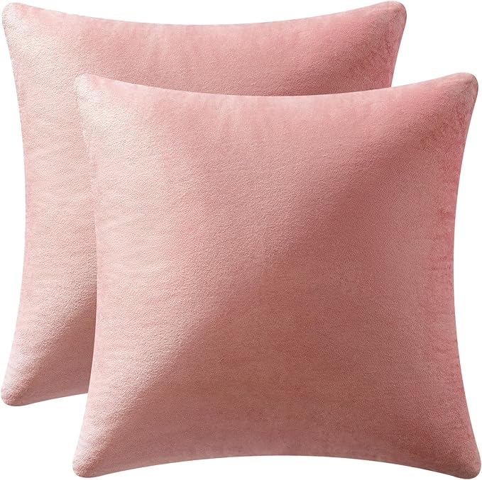 MIULEE Pack of 2 Pillow Covers Velvet Square Throw Pillow Covers Decorative Cushion Case for Spring Sofa Bedroom Couch 20x20 Inch Dusty Pink