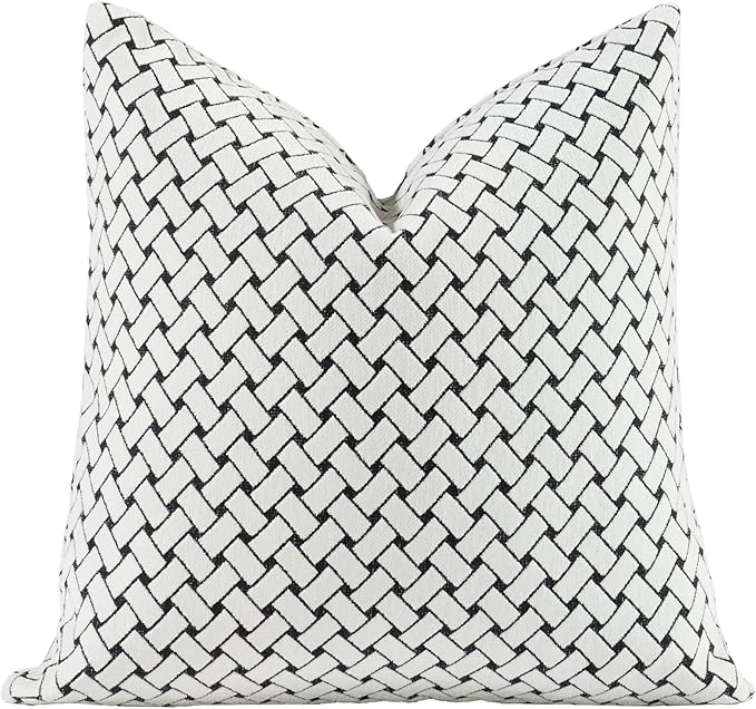 New 22x22'' inches Throw Pillow Cushion Covers - Woven Grid Black Color Chenille Jacquard Embroidery Luxury Modern Style Couch Sofa Bed Pillow Cover for Living Room Bedroom