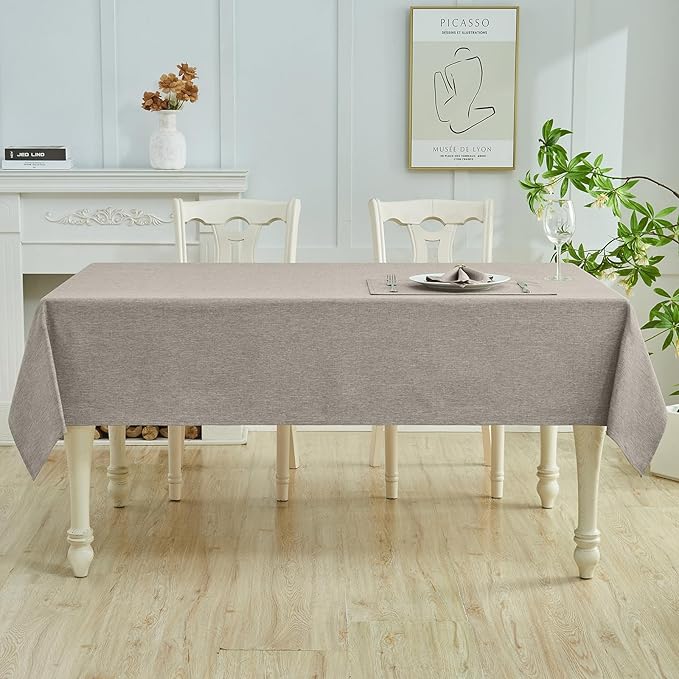 Rectangle Table Cloth Linen Farmhouse Stainproof Waterproof Washable Polyester Oblong Rectangular Fabric Table Cover for Kitchen Dining Dinner(Flaxen/60x104 Inch)