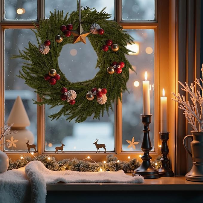 18FT(2 * 9FT) Christmas Norfolk Pine Garland, Real Touch Faux Green Garlands, Holiday Decor Winter Artificial Greenery Garland for Mantle, Stairs, Table, Fireplace, Indoor & Outdoor Xmas Decorations