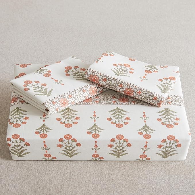 HoneiLife Queen Duvet Cover Set - Breathable 100% Cotton Floral 3pcs Wildflower Comforter Cover, with Zipper Closure and Corner Ties, Sweet Grass