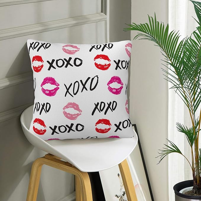 XOXO Throw Pillow Covers Set of 2 Red Lips Pillow Covers 18x18 Inch Modern Farmhouse Home Decorative Pillow Cases Cushion Cover for Sofa Living Room Office