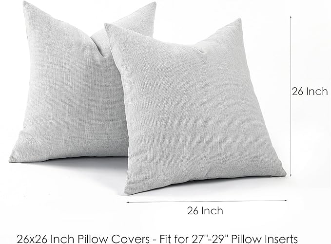 Jepeak 26x26 Inch Decorative Chenille Throw Pillow Covers, Pack of 2 Cozy Concise Euro Shams Cover Soft Farmhouse Modern Cushion Cases for Sofa Couch Bed Home Decor, Gainsboro