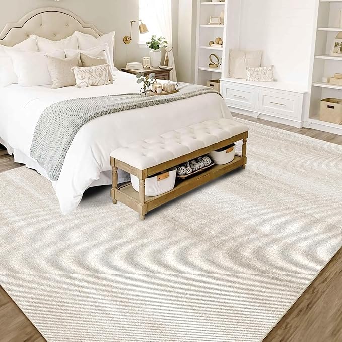 Enkor Area Rugs 8x10 Washable Non Slip Abstract Soft Rugs for Living Room Bedroom, Modern Mat for Kitchen Entryway Beige & White