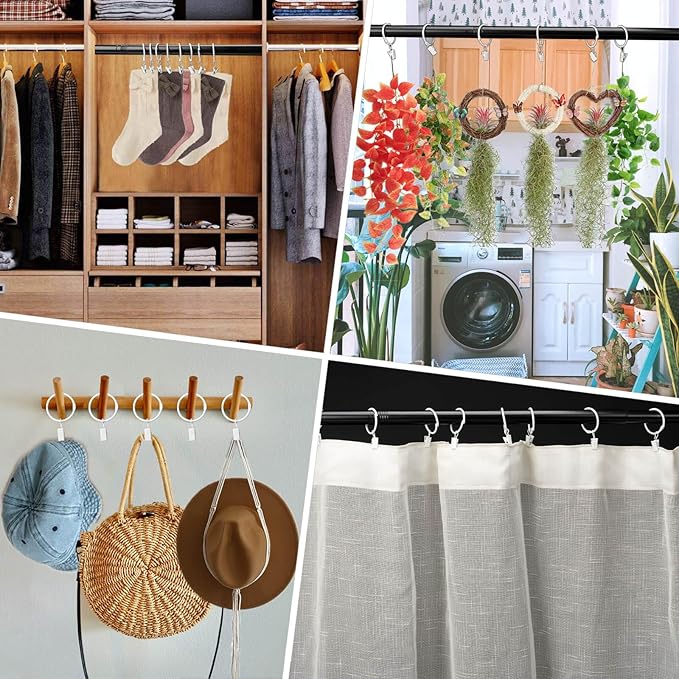 Openable Curtain Rings with Clips,1inch Inner Diameter,Heavy Duty Rustproof Metal Decorative Vintage Drapery Rings Curtain Clips Rod Hangers Door Curtain and Shower Curtain Rings White Zocang